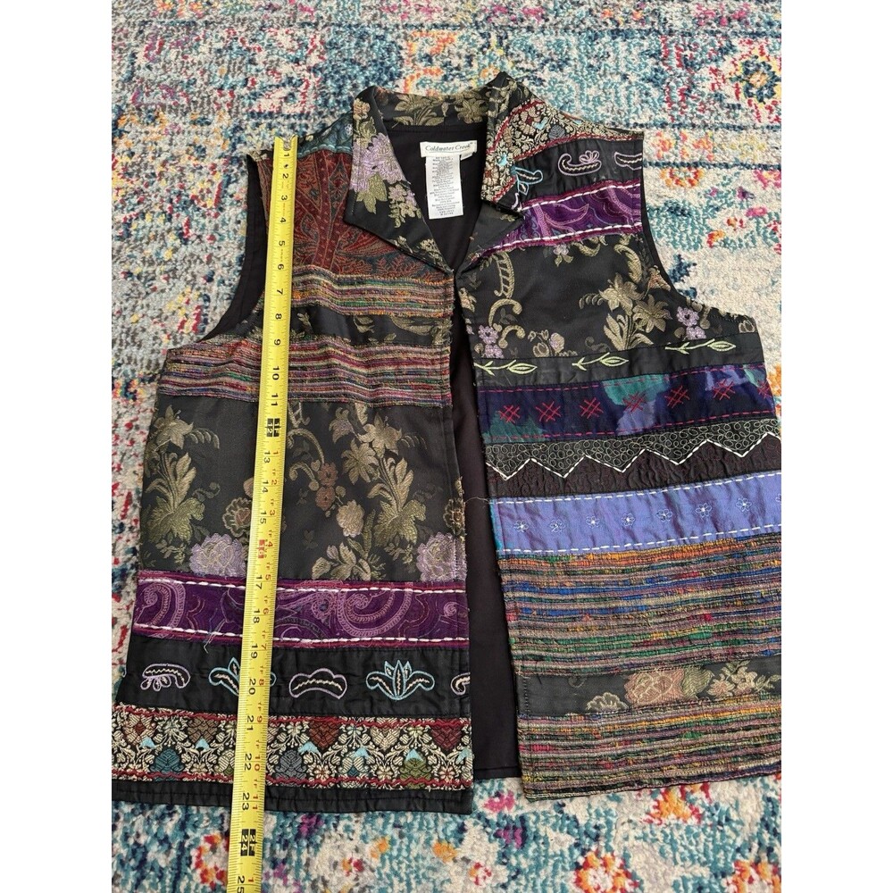 VTG Coldwater Creek Patchwork Vest Silk Wool Embroidered Women's M - Picture 6 of 6